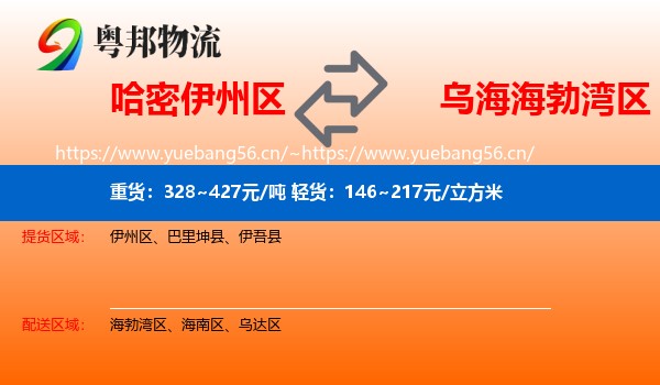 哈密伊州区到海勃湾区物流