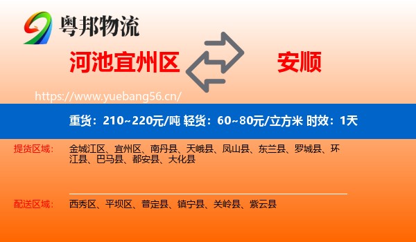 河池宜州区到安顺物流 河池宜州区到安顺物流专线名片