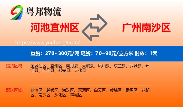河池宜州区到南沙区物流专线名片