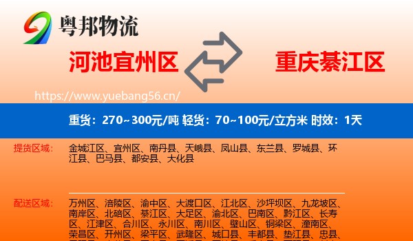 河池宜州区到綦江区物流专线名片