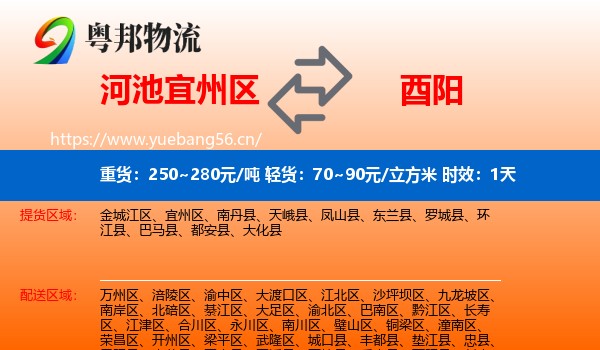 河池宜州区到酉阳县物流专线名片