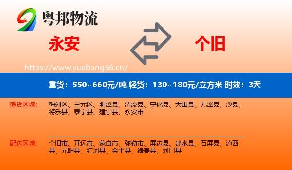 永安到个旧市物流专线名片