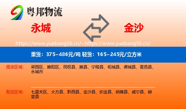 永城到金沙县物流