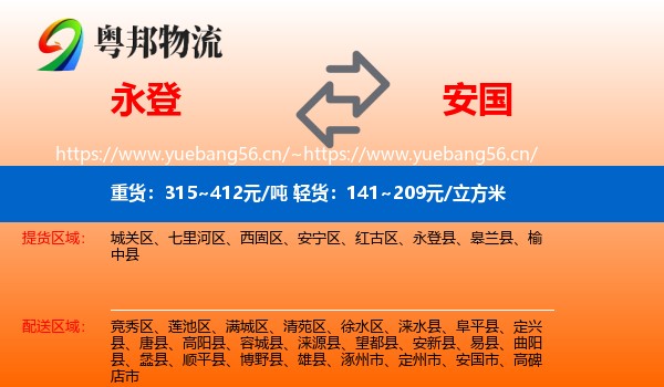 永登县到安国市物流专线