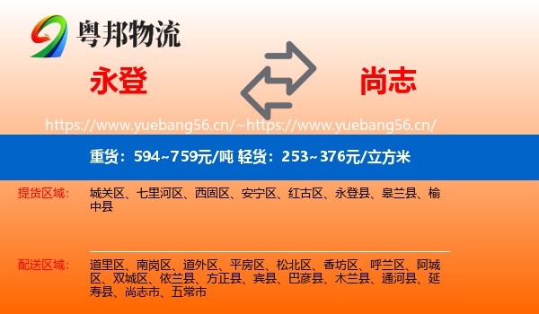 永登县到尚志市物流专线