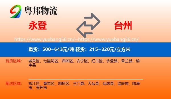 永登县到台州物流专线