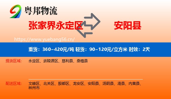 张家界永定区到安阳县物流专线名片