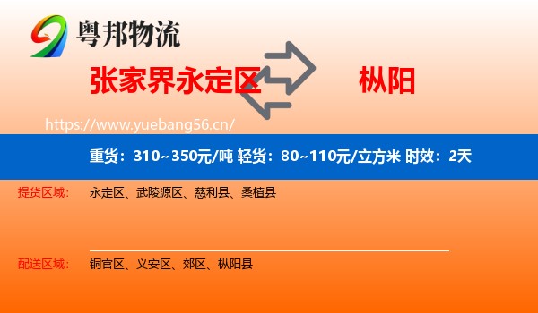 张家界永定区到枞阳县物流专线名片