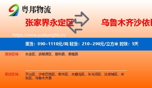 张家界永定区到沙依巴克区物流专线名片