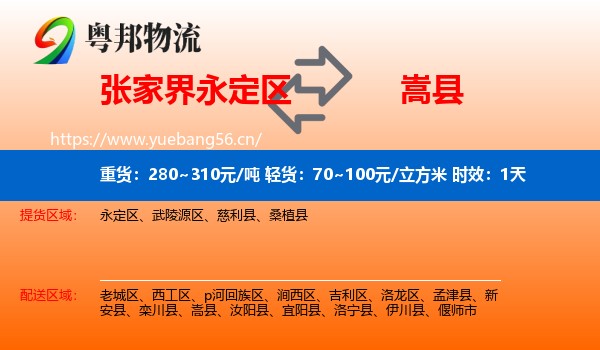 张家界永定区到嵩县物流专线名片