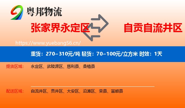 张家界永定区到自流井区物流专线名片