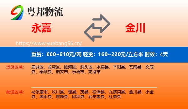 永嘉到金川县物流专线名片