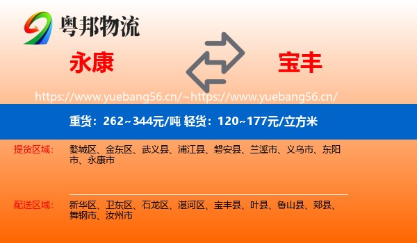 永康到宝丰县物流