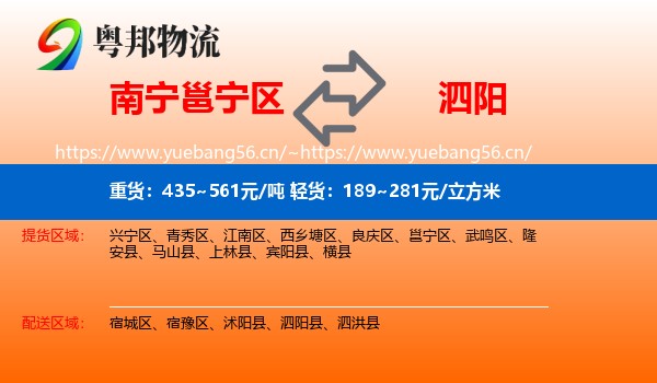 南宁邕宁区到泗阳县物流