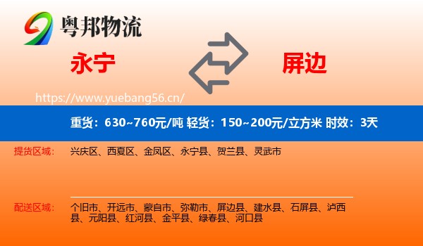 永宁到屏边县物流专线名片