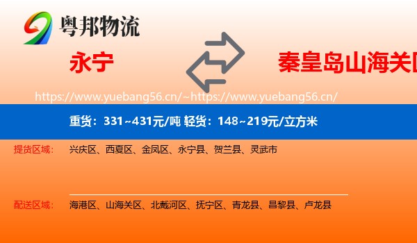 永宁县到山海关区物流专线
