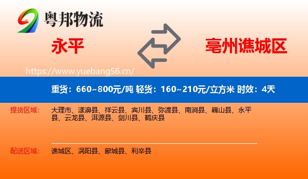 永平到谯城区物流专线名片