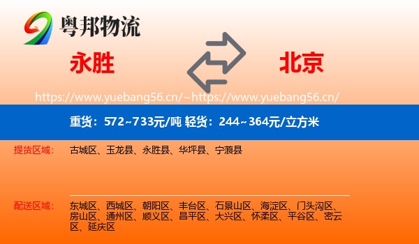 永胜县到北京物流专线