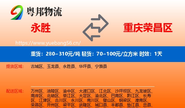 永胜到荣昌区物流专线名片