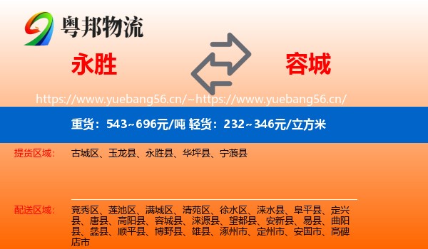 永胜县到容城县物流专线