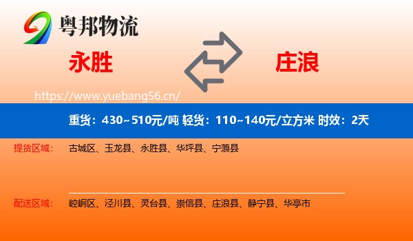 永胜到庄浪县物流专线名片