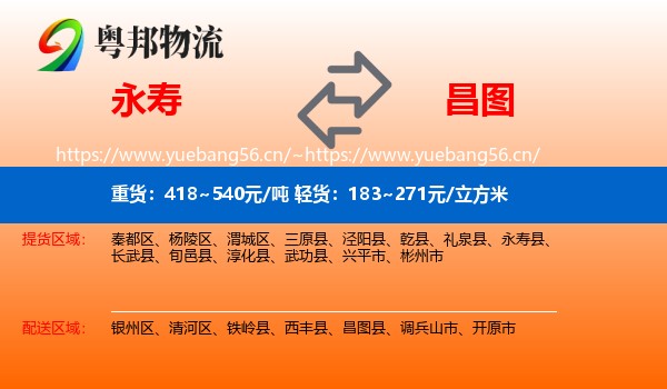 永寿县到昌图县物流专线