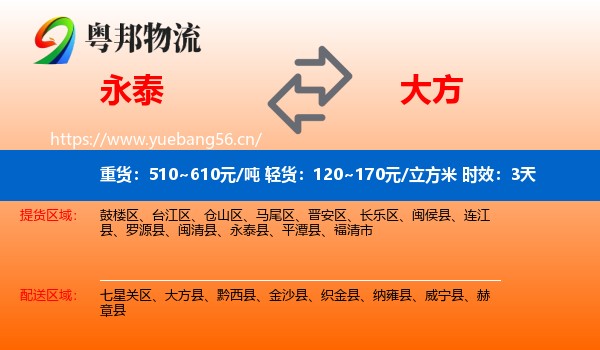 永泰到大方县物流专线名片