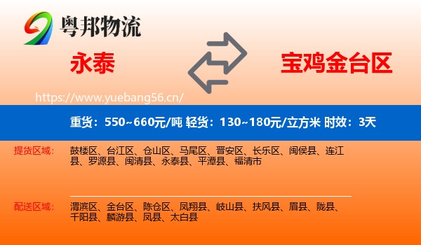 永泰到金台区物流专线名片