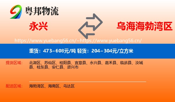 永兴县到海勃湾区物流专线