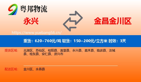 永兴到金川区物流专线名片