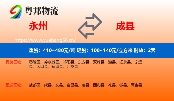 永州到成县物流专线名片