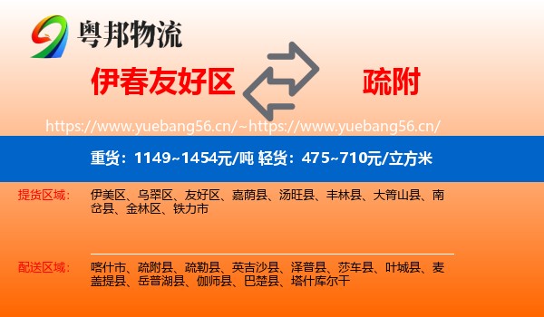 伊春友好区到疏附县物流