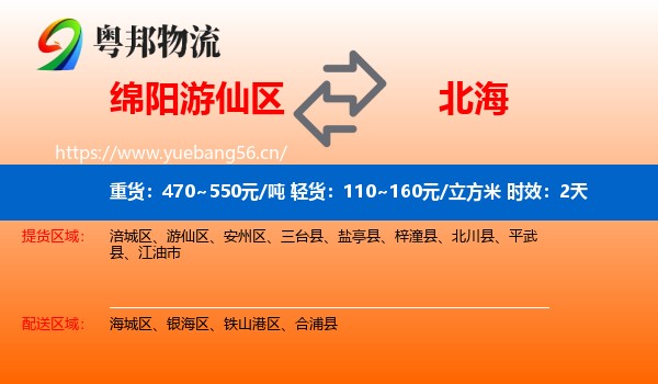 绵阳游仙区到北海物流专线名片