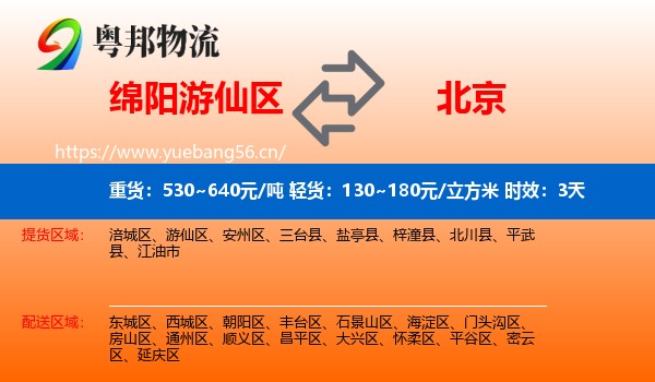 绵阳游仙区到北京物流专线名片