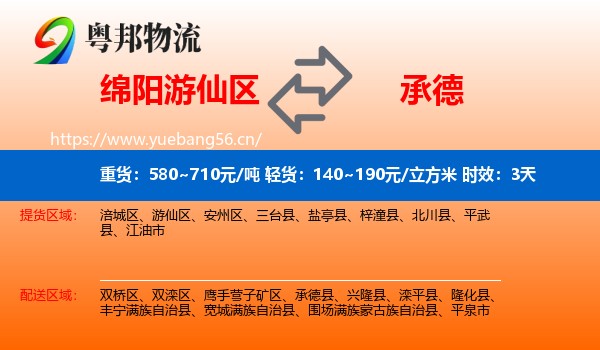 绵阳游仙区到承德物流专线名片
