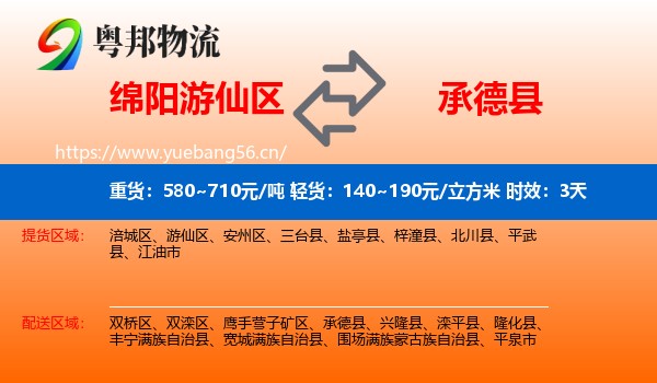 绵阳游仙区到承德县物流专线名片