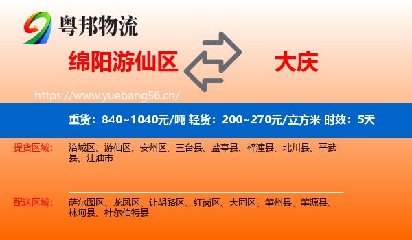 绵阳游仙区到大庆物流专线名片