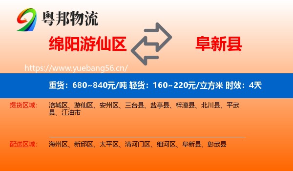 绵阳游仙区到阜新县物流专线名片