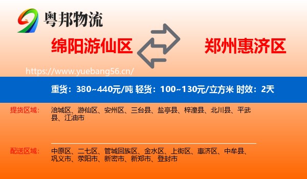 绵阳游仙区到惠济区物流专线名片