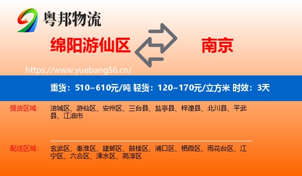 绵阳游仙区到南京物流专线名片
