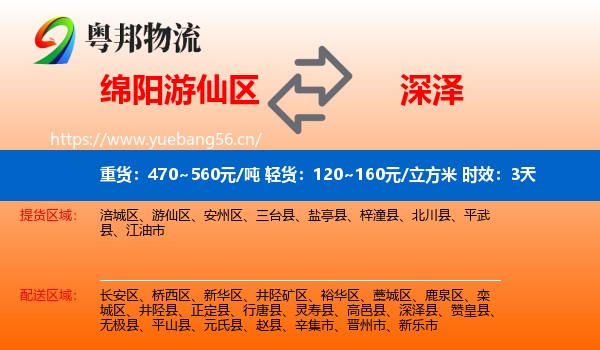 绵阳游仙区到深泽县物流专线名片