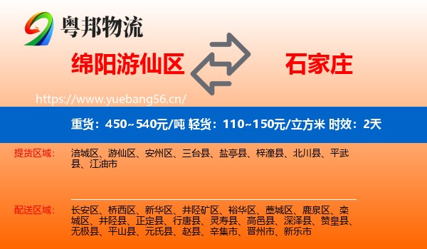 绵阳游仙区到石家庄物流专线名片