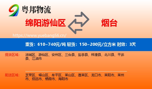 绵阳游仙区到烟台物流专线名片