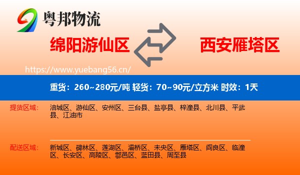 绵阳游仙区到雁塔区物流专线名片