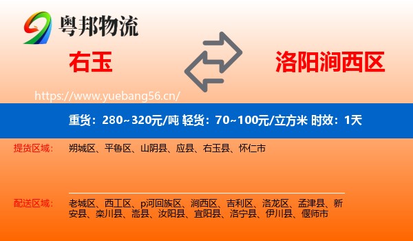 右玉到涧西区物流 右玉到涧西区物流专线名片