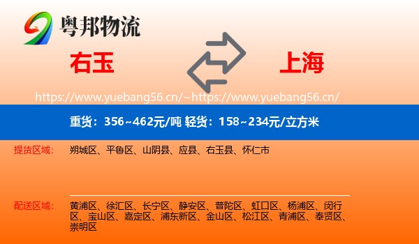 右玉县到上海物流专线