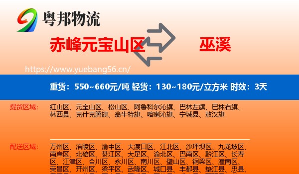赤峰元宝山区到巫溪县物流专线名片