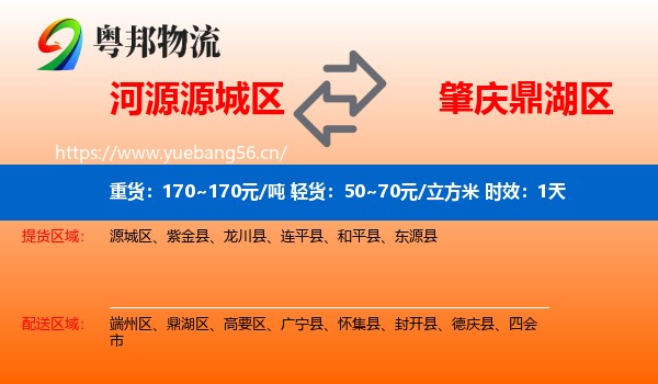 河源源城区到鼎湖区物流专线名片