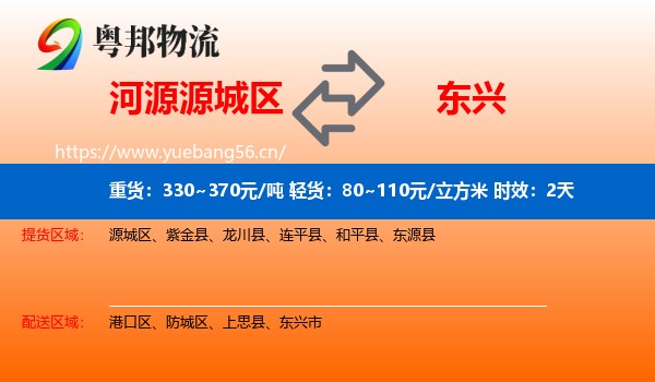 河源源城区到东兴市物流专线名片