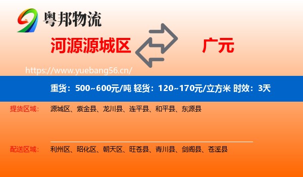 河源源城区到广元物流专线名片